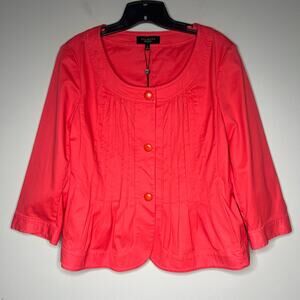 Talbots Jackie Fit Pleated Button Front Blazer Swing Jacket Coral Pink Sz 12 NWT